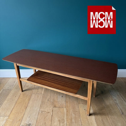 Mid-century Surfboard-style Formica-topped Teak Coffee Table