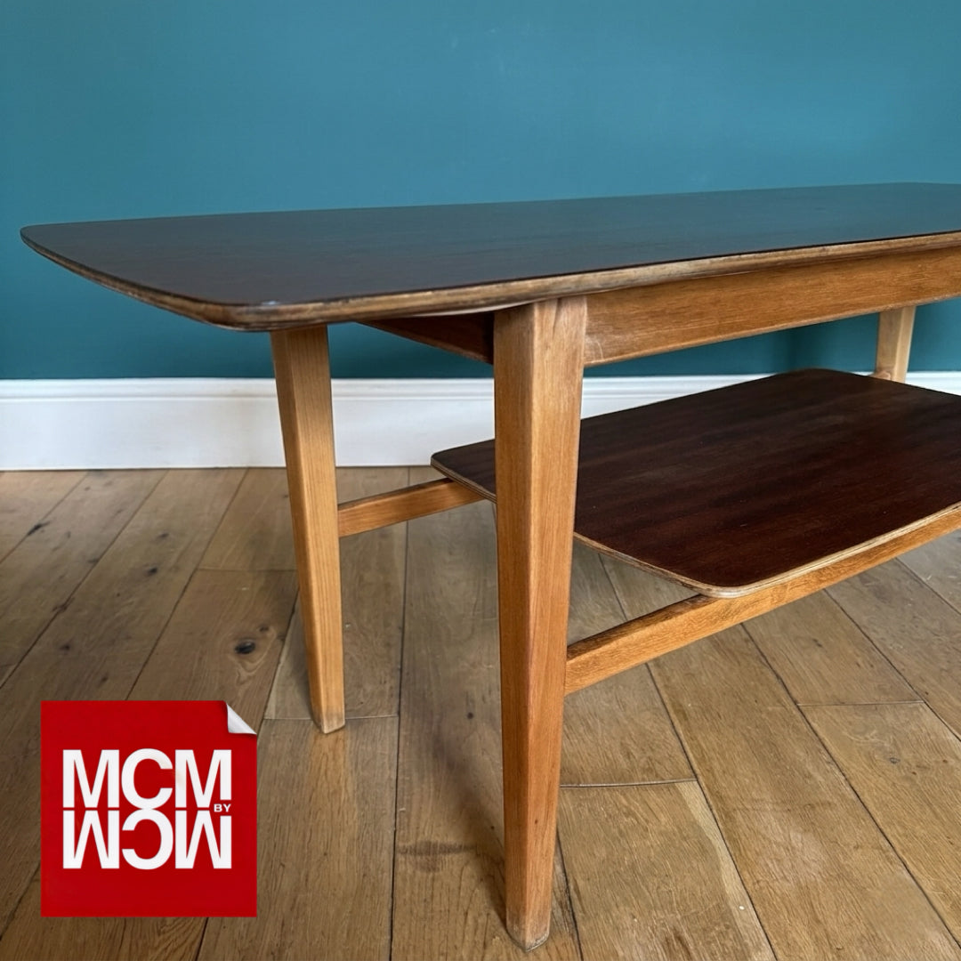 Mid-century Surfboard-style Formica-topped Teak Coffee Table