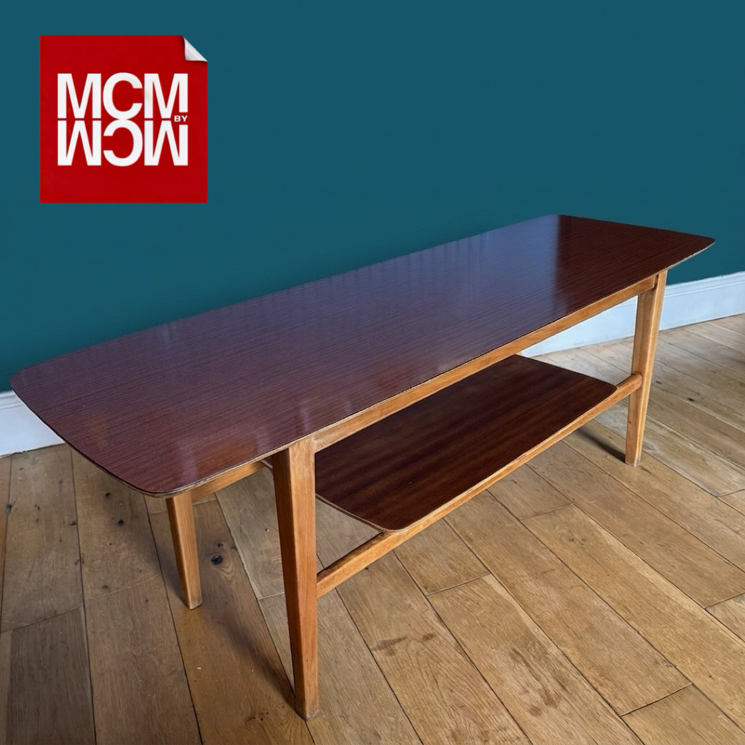 Mid-century Surfboard-style Formica-topped Teak Coffee Table